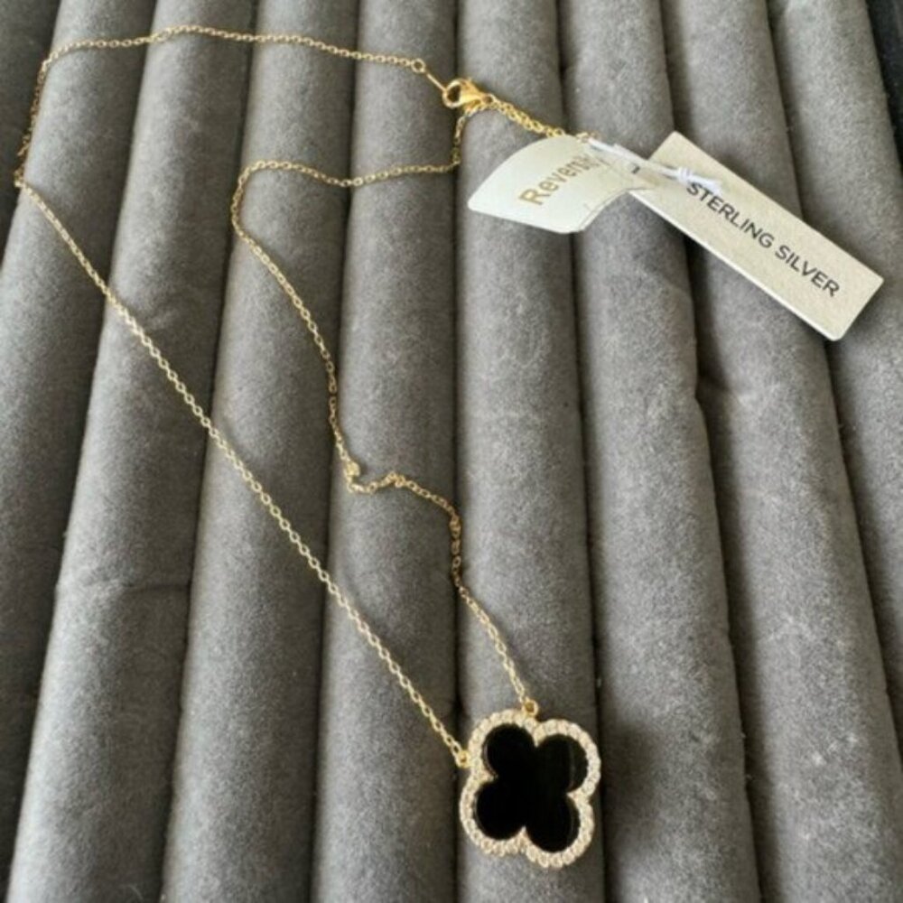Rachel Zoe Sterling Silver 925 Gold Plated Clever Reversibl Necklace Pearl Onyx - Picture 11 of 16